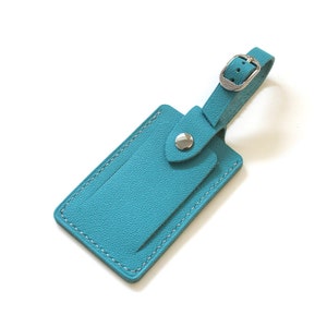 Personalized Turquoise Leather Luggage Tag: Embossed Travel Bag Tag