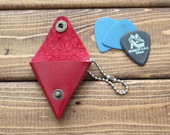 Guitar Pick Leather Case in RED