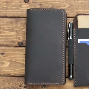 Cartera de piel cosida a mano color MARRÓN ESPRESSO para iPhone 16, 16 Pro, 16 Pro Max, 16 Plus y todas las demás series de iPhone