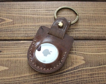 AirTag Leather Keyring, Airtag Case, Airtag Leather Key Chain, Leather AirTag in Full Grain Rustic Brown Leather