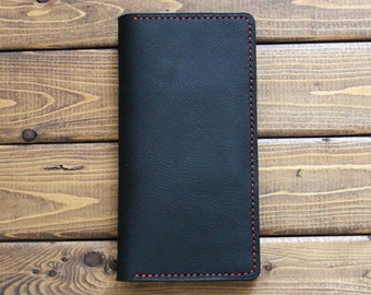 BLACK Leather wallet for iPhone 15, 15 Pro, 15 Pro Max, 15 plus and all other iPhone series (Personalized Gift)