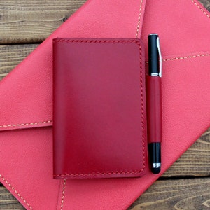 Italian RED Leather Cover with a Pen Loop For Extra Small Notebook Wallet