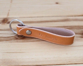 Personalized Leather KEY HOLDER - attachable to belt loop, Custom Keychain, Personalized Key fob. Gold, and Silver foil engraving Available.