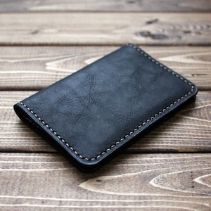 Billetera minimalista, tarjetero, estuche para tarjetas, billetera fina de cuero, billetera vintage, billetera de cuero negra, regalo para hombres, negocios, regalo para colegas