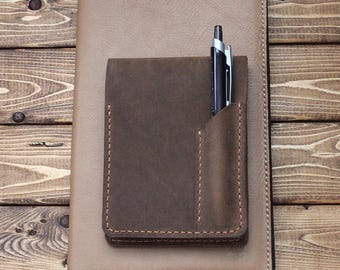 Rhodia Hand Stitched Leather Cover with a pen Pocket in Rustic Distressed Leather (Free Personalization) Great Gift