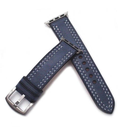 Double Stitching Leather Apple Watch band in Blueberry Blue, iWatch 42mm, Apple watch shops strap, iwatch strap, double stitched band, iWatch 38mm