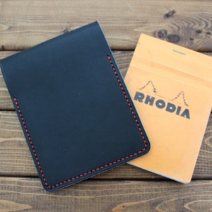 Copertina cucita a mano Rhodia in pelle pieno fiore italiana NERA (personalizzazione gratuita)