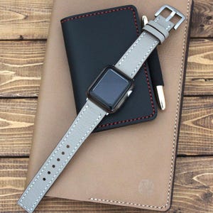 Hand Stitched Taupe Goat Leather Apple Watch Band with Personalization