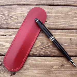 RED Leather Hand Stitched Fountain Pen case, Single Pen Sleeve, Pen holder, Great Gift for students, teachers, coworkers