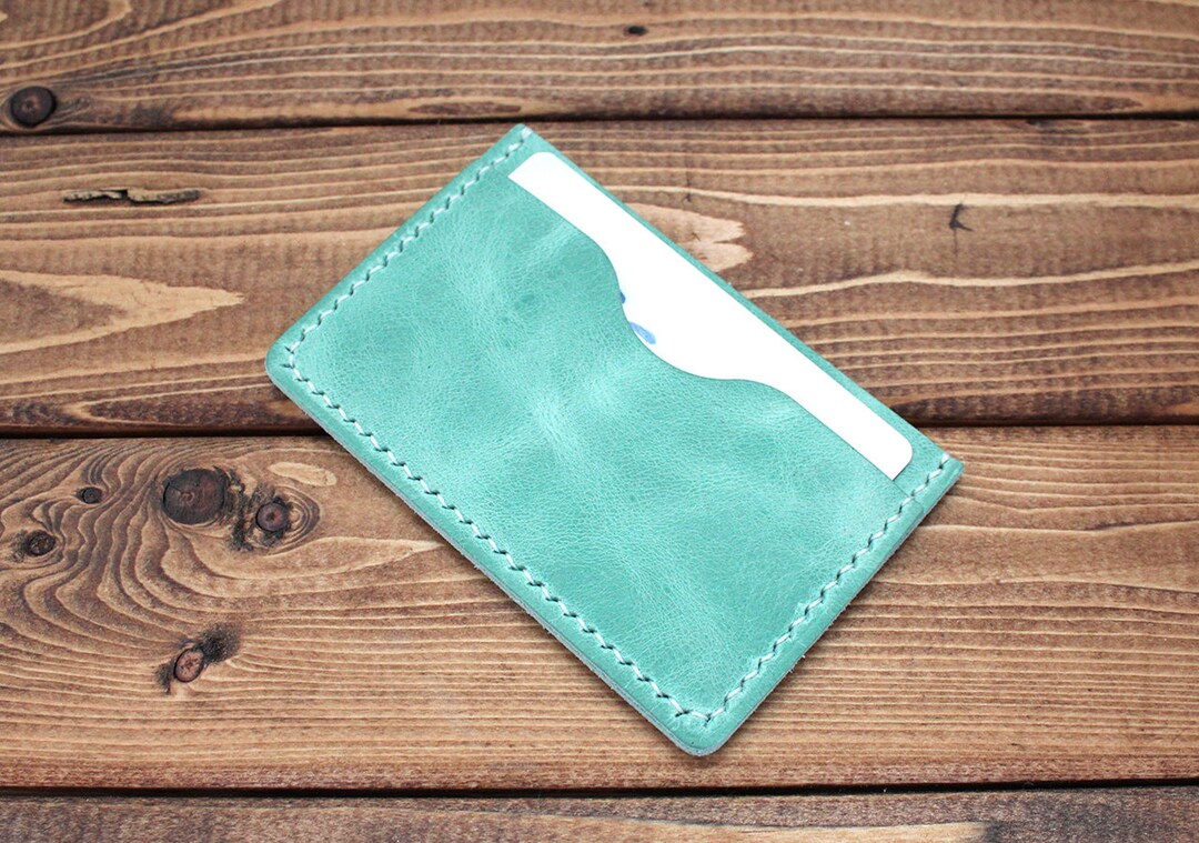 Personalized Card Case Mint Green Slim Wallet Card Holder Etsy