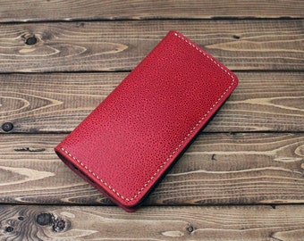 Pebble Textured BLOOD RED Leather Hand Stitched wallet for  iPhone 15, 15 Pro, 15 Pro Max, 15 plus and all other iPhone series