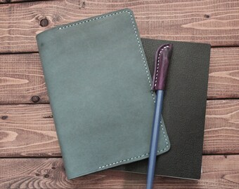 Personalized Notebook Cover, Hobonichi Techo Planner, A6, B6 Stalogy, 5" x 8.25", A5 Leuchtturm 1917 in Vegetable Tanned Weldon Blue Leather