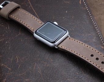 Apple Watch 44mm, 40mm, 38mm, 42mm Leather band in SOIL BROWN, Compatible with Watch Strap 24, 22, Galaxy Watch 46 & 42mm Band