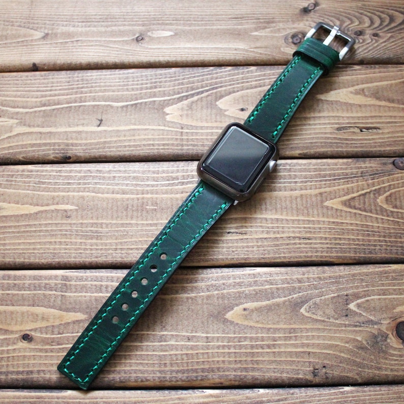 Dark Green Horween Leather Apple Watch Band Iwatch Band 44mm Etsy Canada