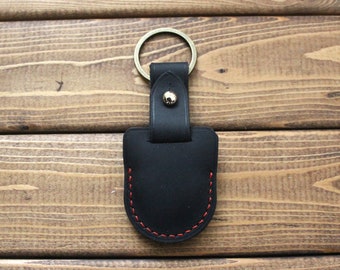 AirTag Leather Keyring, Airtag Case, Airtag Leather Key Chain, Leather AirTag in Full Grain Black Leather, Free Personalized