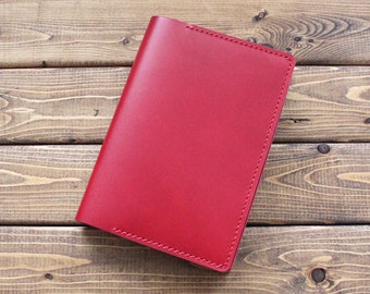 RED Personalized Leather Journal Cover for Hobonichi Techo Planner Book, A6, B6 Stalogy, 5x8.25 in, A5 Leuchtturm 1917 Notebook