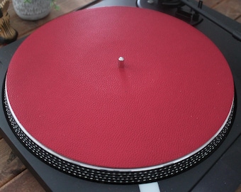 ターコイズブルーレザーターンテーブルマット：フルグレインビニール