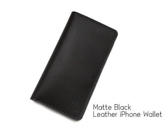 BLACK Oiled and Soft Leather wallet for iPhone 15, 15 Pro, 15 Pro Max, 15 plus and all other iPhone series