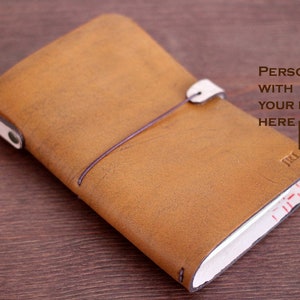 Free Personalized Journal Cover for Midori Travellers, Passport, Field Notes, A5, A6, B6, Extra Large sizes in Hand Dyed Leather image 6