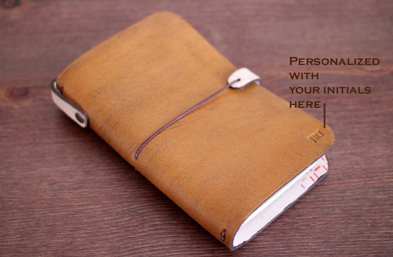 Free Personalized Journal Cover for Midori Travellers, Passport, Field Notes, A5, A6, B6, Extra Large sizes in Hand Dyed Leather image 6