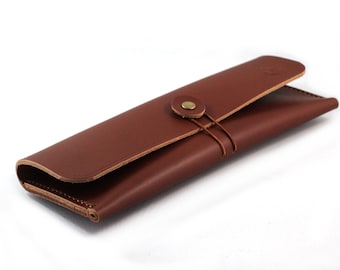 Hand-stitched leather pencil case/ multi-pouch in MILK CHOCOLATE