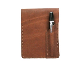 Rhodia I Spiral Notepad Cover Hand Stitched Reporter Journal Leather Holder in Italian Full Grain Tan Leather (Free Personalization)