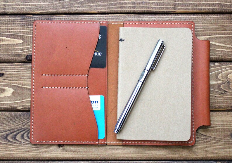 FIELD NOTES WALLET With a Pen Sleeve Hand-stitched Leather | Etsy