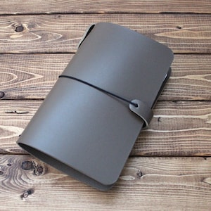 Personalized Dark Taupe Leather Journal Cover: Travelers Notebook