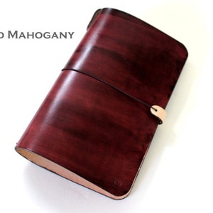 Free Personalized Journal Cover for Midori Travellers, Passport, Field Notes, A5, A6, B6, Extra Large sizes in Hand Dyed Leather Hand-dyed mahogany