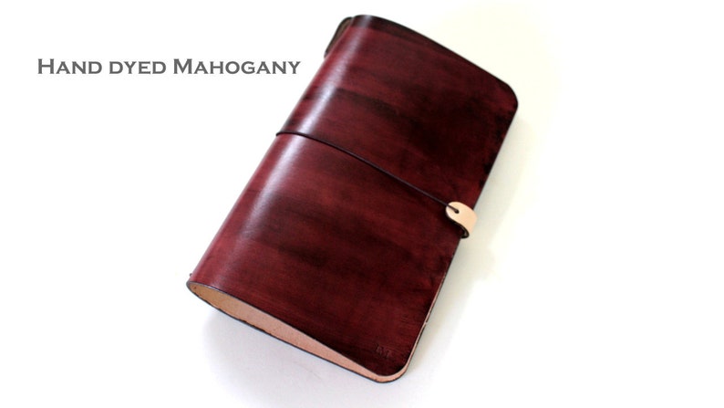 Free Personalized Journal Cover for Midori Travellers, Passport, Field Notes, A5, A6, B6, Extra Large sizes in Hand Dyed Leather Hand-dyed mahogany