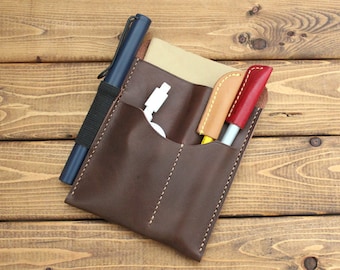 Personalized Leather Note book Caddy for Everyday Carry, EDC Notebook Organizer