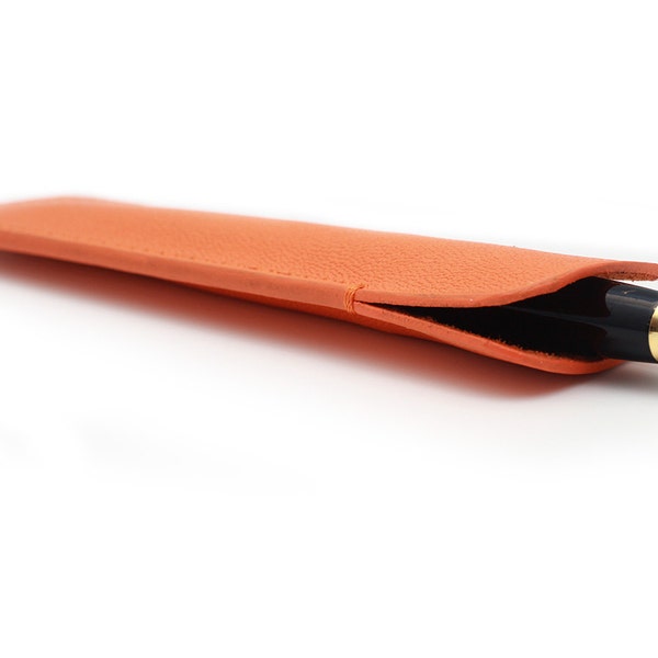 Hand Stitched Pen Sleeve in Caviar Pattern Embossed ORANGE