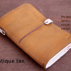 Personalized Full Grain Leather Journal Cover: Antique Tan Traveler Notebook