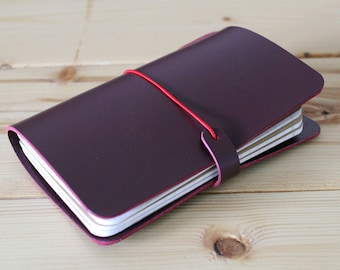 Travelers Journal Cover Custom Leather Planner Cover, Bullet Journal Personalized Gift, Midori, Field Notes, A5 A6 B6 Notebook Burgundy Red