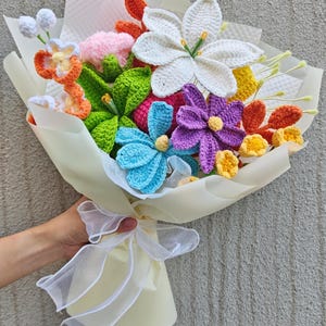 Crochet Flowers Bouquet with Colorful Crochet Flowers and Gift Card, Crochet Bouquet for Birthday, Anniversary, Girlfriend Bouquet