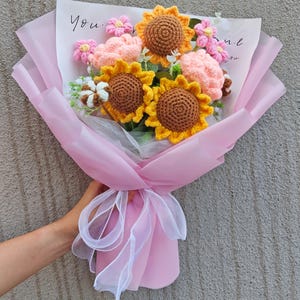 Crochet Flowers Bouquet with Crochet Sunflowers, Crochet Bouquet for Graduation, Birthday, Anniversary, Handmade Flowers Gift for Her