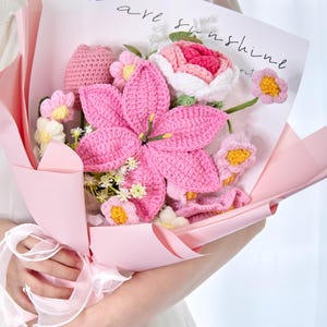 Crochet Flower Bouquet with Crochet Flowers of Crochet Lily Rose Tulip Lily of the Valley, Girlfriend Bouquet, Gift for Anniversary Birthday
