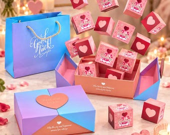 Surprise Pop Up Box Set with 16PCS Exploding Pop Up Box and Gift Bag, DIY Photos/Money Gift for Boyfriends, Girlfriends, Valentine Gift
