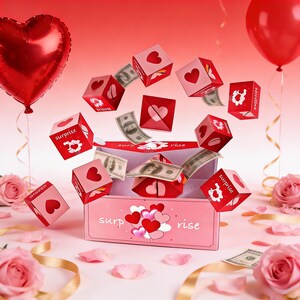 Boîte Cadeau Explosion Surprise Pour Argent | Boîte Rebondissante Pliable Noël Anniversaire | Lot De 6 Avec Sacs Cadeaux