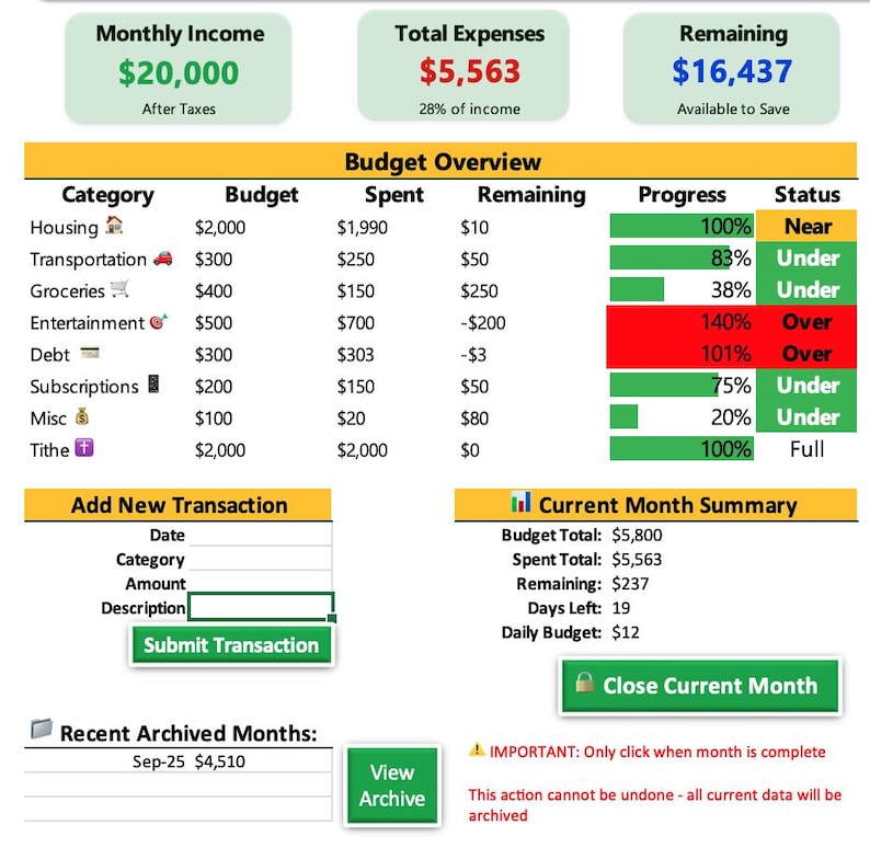 Simple Automated Budget Spreadsheet — Track Spending, Save Faster & Pay ...