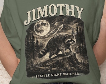 Jimothy Shirt, Seattle Raccoon Comfort Colors Tee, Vintage Moon Wildlife Graphic