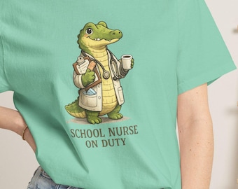 School Nurse Shirt, Comfort Colors Cute Crocodile Nurse Tee, Funny Nurse Appreciation Gift, Clinic Crew Shirt