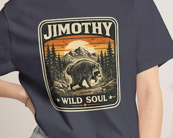 Jimothy Shirt, Woodland Wanderer Raccoon Comfort Colors Tee, Vintage Folk Art Graphic