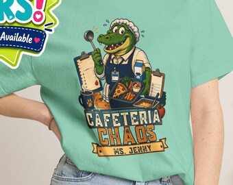 Personalized Lunch Lady Shirt, Custom Name Cafeteria Crew Tee, School Kitchen Staff Gift, Cafeteria Chaos Shirt