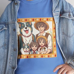 Maglietta artistica in stile Ghibli, arte ispirata a Ghibli , regalo per gli amanti degli animali, disegno di famiglia dei cartoni animati