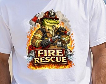 Firefighter Shirt, Comfort Colors Fire Rescue Tee, Cute Crocodile First Responder Gift, Fire Department Shirt