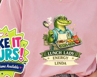 Personalized Lunch Lady Shirt, Custom Cafeteria Staff Name Tee, Comfort Colors Crocodile School Lunch Gift