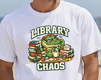 School Librarian Shirt, Library Chaos Crocodile Tee, Funny Library Staff Gift, Back to School Top