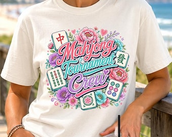 Mahjong Social Club Shirt, Mahjong Tournament Crew Tee, Floral Mahj Gift