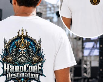 Hardcore Destination Back Print Shirt, Mythic Cyber Rave Tee, Front Logo Acid Techno Festival Gift